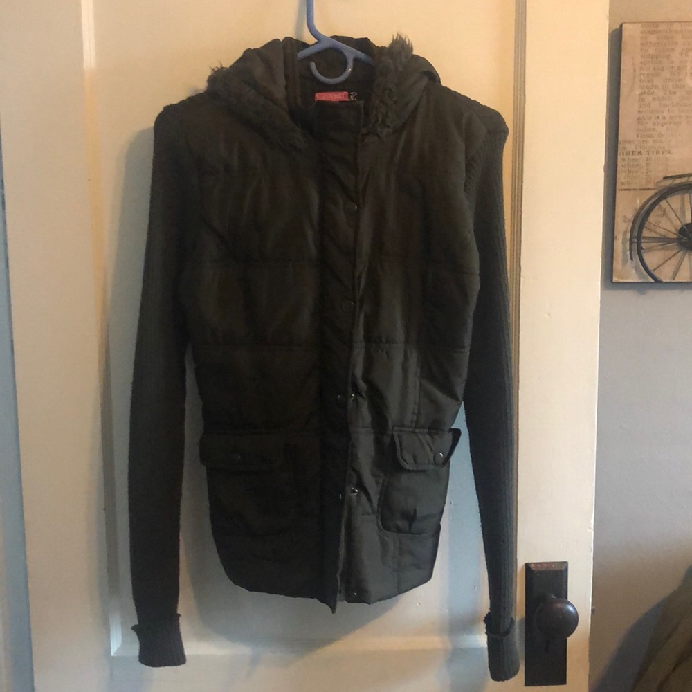 Olive Green jacket with sweater sleeves